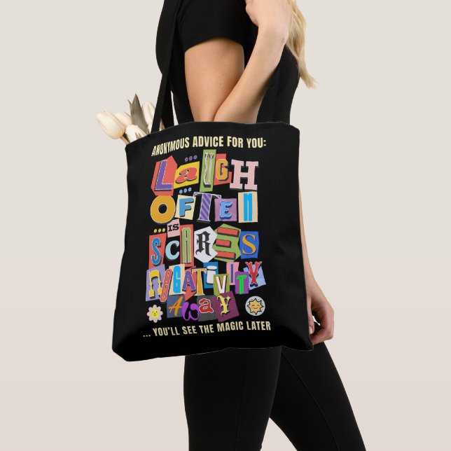 Laugh Often – Positive Typography Quote Design Tote Bag (Close Up)
