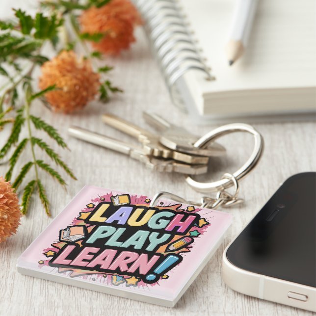 Laugh, Play, Learn pink  Key Ring (Front Right)
