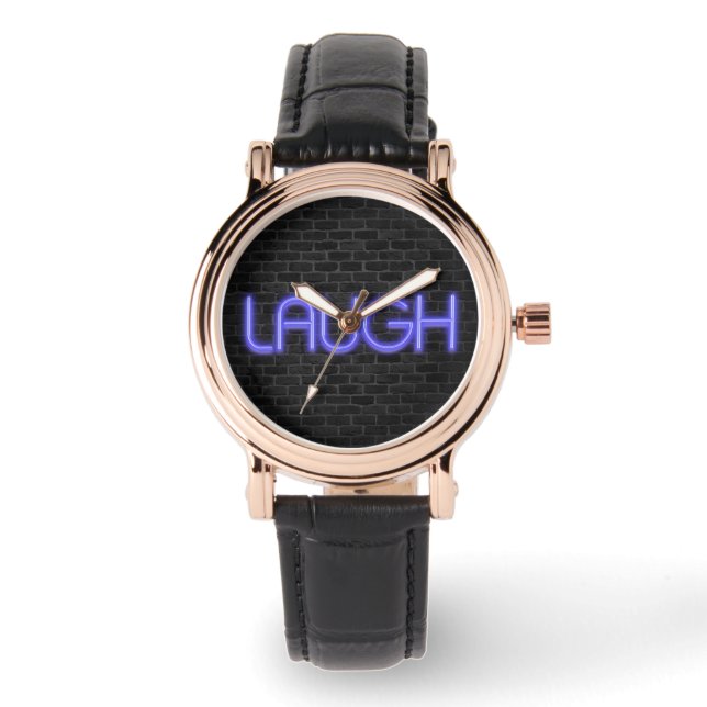 LAUGH text in neon lighting on brick Watch (Front)