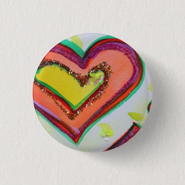 Laugh Two Hearts Art Buttons or Lapel Pins (Front)