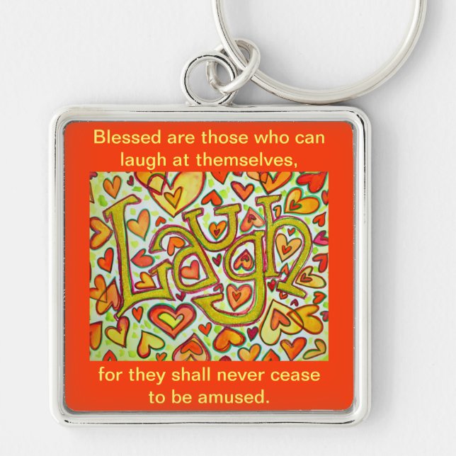 Laugh Word Quote Glitter Art Painting Keychain (Front)
