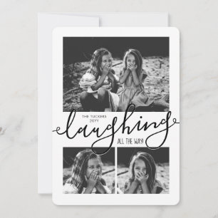 Laughing All the Way 3-Photo Snowflakes Christmas Holiday Card
