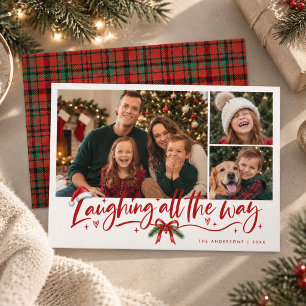 Laughing All the Way Modern Three Photo Christmas Holiday Card