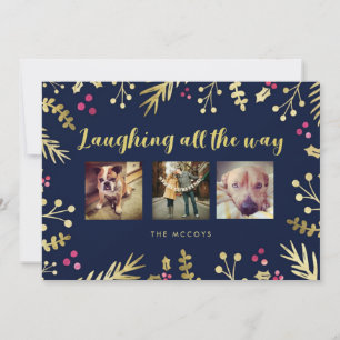 Laughing All the Way Navy Holiday Christmas Photo Card