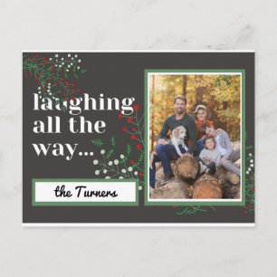 laughing all the way photo christmas foliage postcard