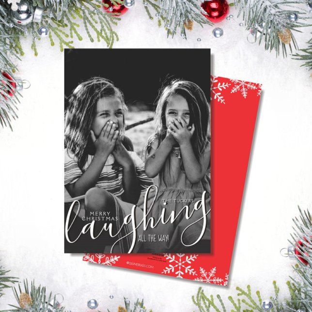 Laughing All the Way Snowflakes Red Christmas Holiday Card (Creator Uploaded)