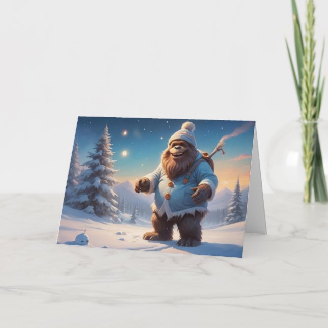 Laughing Bigfoot in the Snow  Holiday Card (Front)