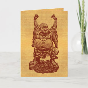 Laughing Buddha + your text! (dark red on paper) Card