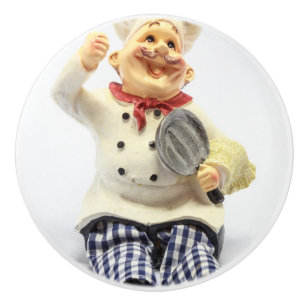 Laughing chef with pan pottery figurine ceramic knob