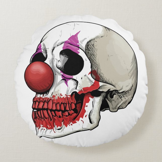 Laughing Clown Skull - Fate Until Death Round Cushion (Front)