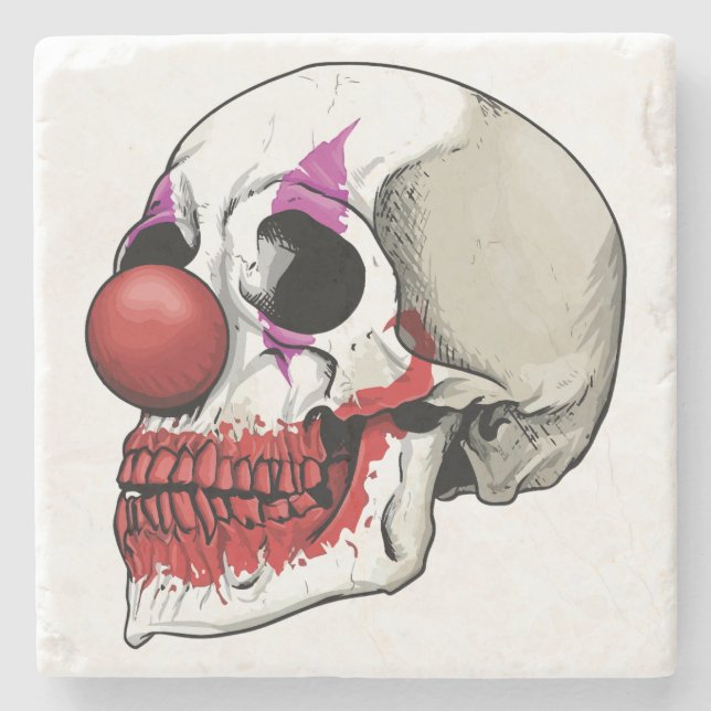 Laughing Clown Skull - Fate Until Death Stone Coaster (Front)