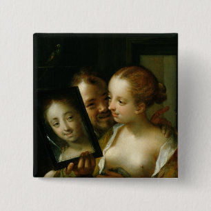 Laughing Couple with a mirror, 1596 15 Cm Square Badge