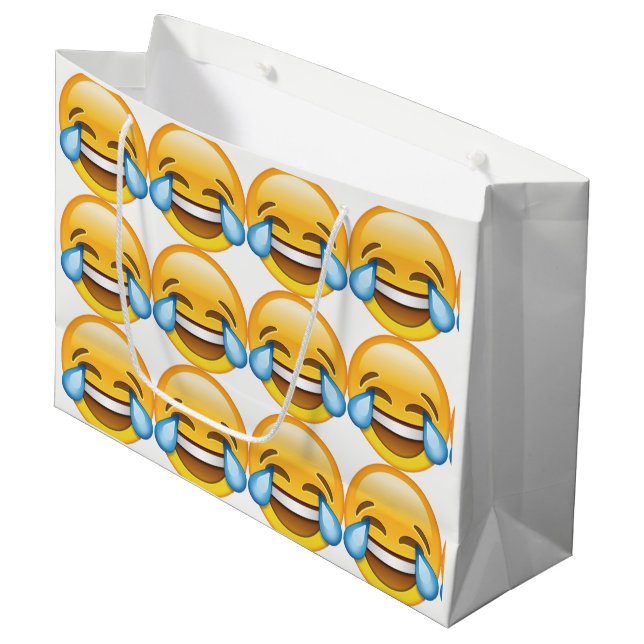 Laughing Crying Tears of Joy emoji Large Gift Bag (Front Angled)