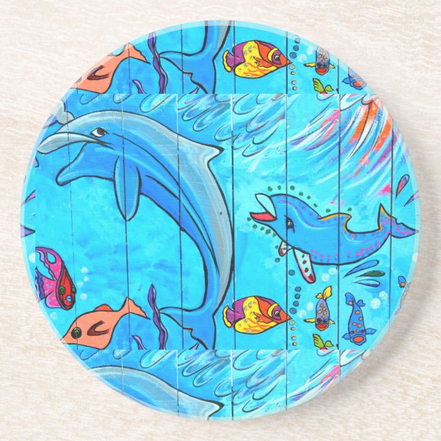 laughing dolphins blue coaster (Front)