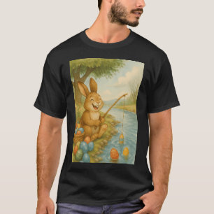 Laughing Easter bunny fishes for colorful Easter e T-Shirt