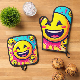 Laughing Emoji Splash Party Oven Mitt & Pot Holder Set