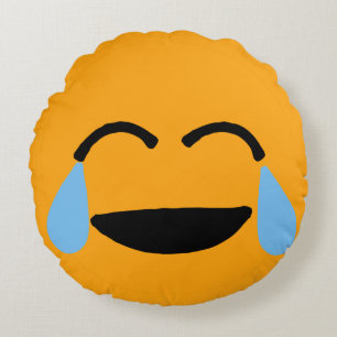 Laughing Face Funny Orange Emoticon Emojii Round Cushion