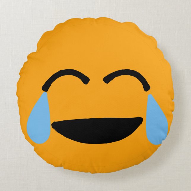 Laughing Face Funny Orange Emoticon Emojii Round Cushion (Front)
