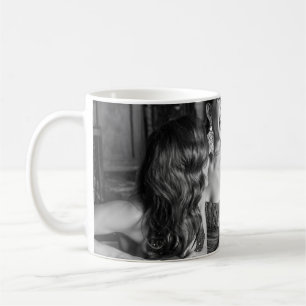 Laughing girls: stylish black-white photo coffee mug