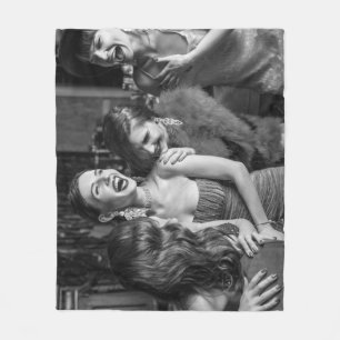 Laughing girls: stylish black-white photo fleece blanket