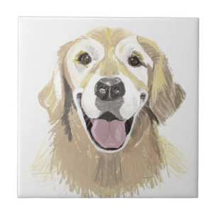 Laughing Golden Retriever Ceramic Tile