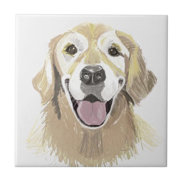 Laughing Golden Retriever Ceramic Tile (Front)
