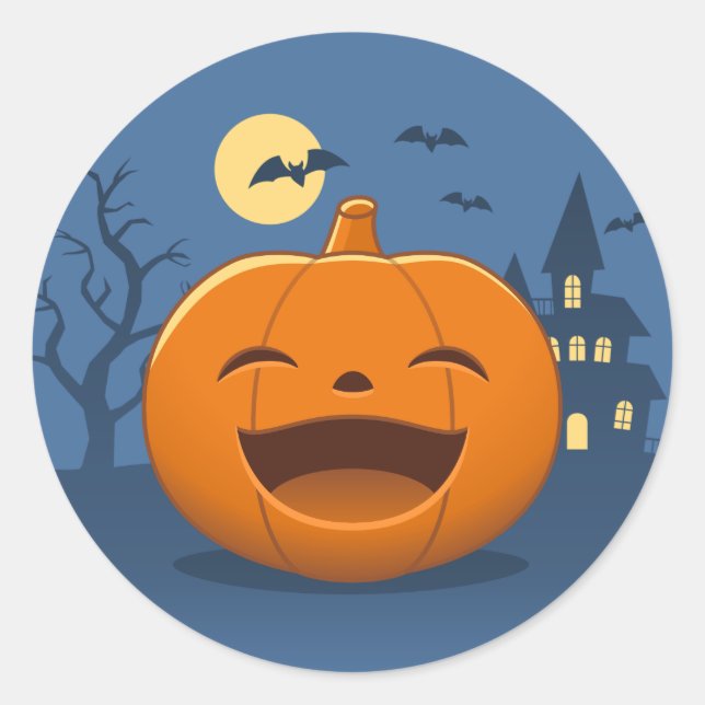 Laughing Halloween Pumpkin Classic Round Sticker (Front)