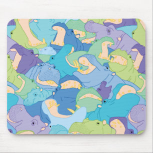 Laughing Hippos - cool colors Mouse Pad