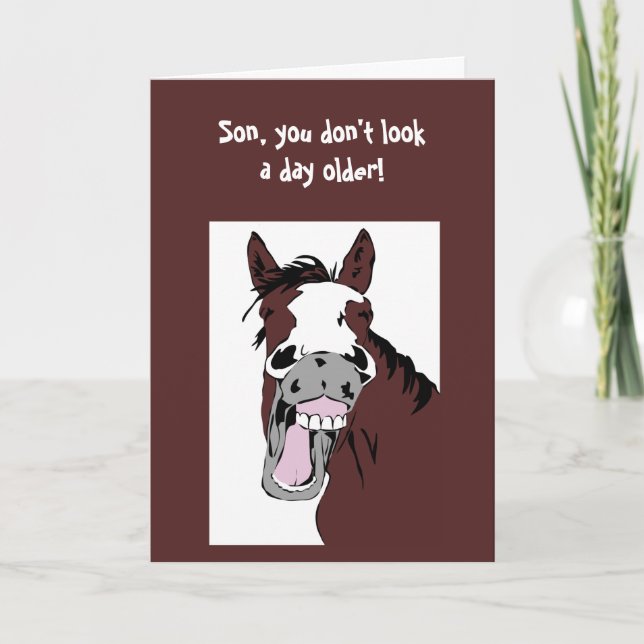 Laughing Horse "Over the Hill" Son Birthday Humor Card (Front)