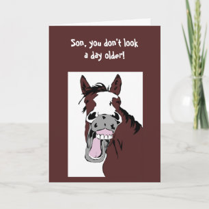 Laughing Horse "Over the Hill" Son Birthday Humor Card
