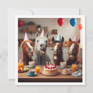 Laughing horses celebrating birthday, horse  invitation