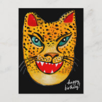 Laughing Jaguar Watercolor Happy Birthday Postcard