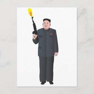 Laughing Kim Jong-un firing a gun into the air Postcard