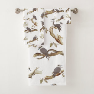 Laughing Kookaburra Australian Bird Eucalyptus  Bath Towel Set