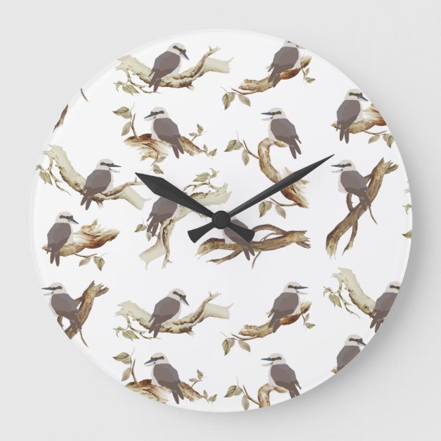 Laughing Kookaburra Australian Bird Eucalyptus  Large Clock (Front)