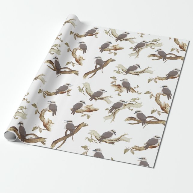 Laughing Kookaburra Australian Bird Eucalyptus  Wrapping Paper (Unrolled)
