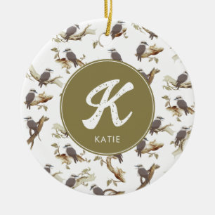 Laughing Kookaburra Australian Eucalyptus Monogram Ceramic Ornament