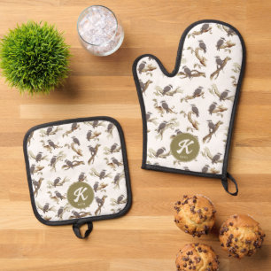 Laughing Kookaburra Australian Eucalyptus Monogram Oven Mitt & Pot Holder Set