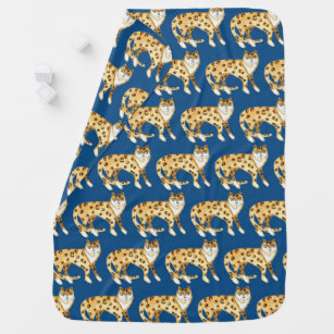 Laughing Leopard Watercolor Pattern Classic Blue Baby Blanket