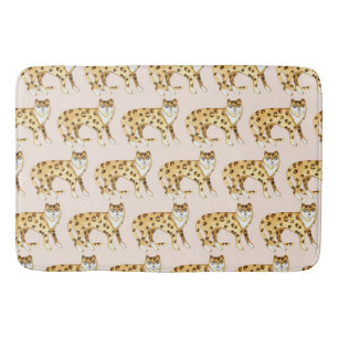Laughing Leopards Smiling Cats Pattern Pink Bath Mat