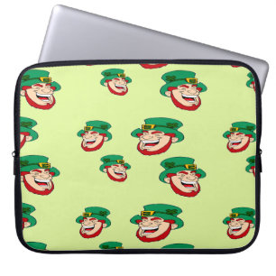 Laughing leprechauns on light green laptop sleeve