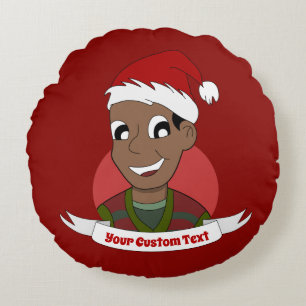 Laughing man Christmas cartoon Round Pillow
