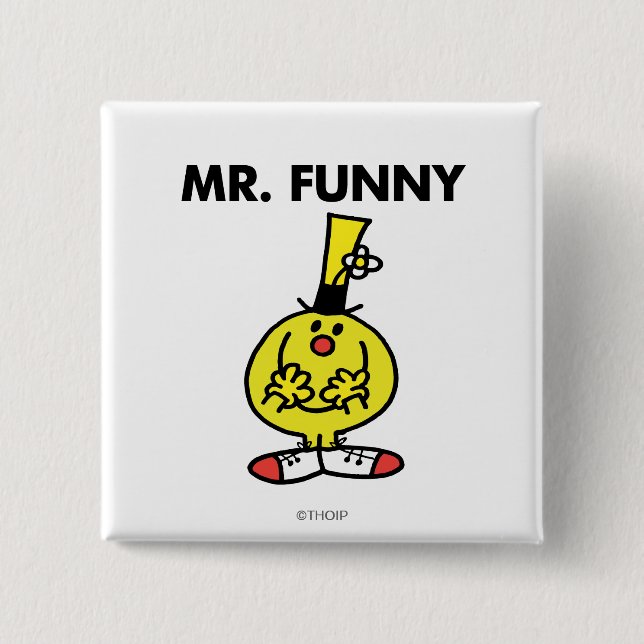 Laughing Mr. Funny With Flower 15 Cm Square Badge (Front)