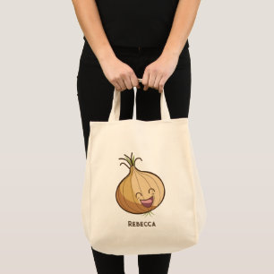 Laughing Onion, Smiling Carrot Monogrammed Tote Bag