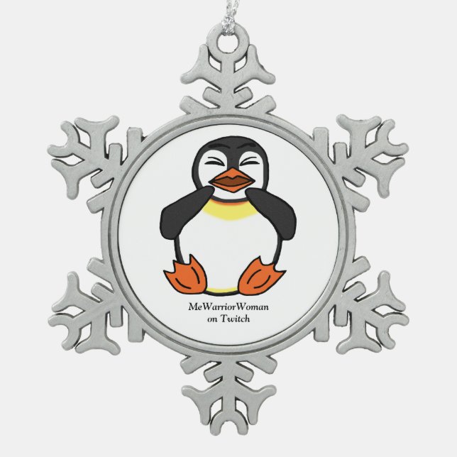 Laughing  Penguin, MeWarriorWoman on Twitch Snowflake Pewter Christmas Ornament (Front)