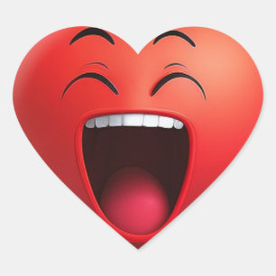 Laughing Red Heart with Cartoon Face Sticker