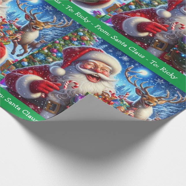 Laughing Santa Claus Add Boy Girl's Name Christmas Wrapping Paper (Corner)