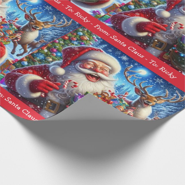 Laughing Santa Claus Add Boy Girl's Name Christmas Wrapping Paper (Corner)