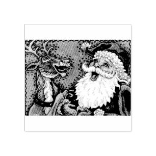 LAUGHING SANTA & REINDEER, CHRISTMAS RUBBER STAMP