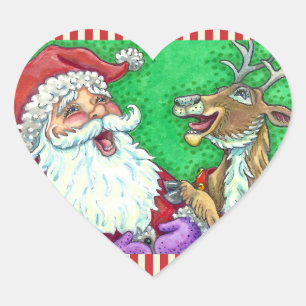 LAUGHING SANTA & REINDEER KNOCK KNOCK JOKES Funny Heart Sticker